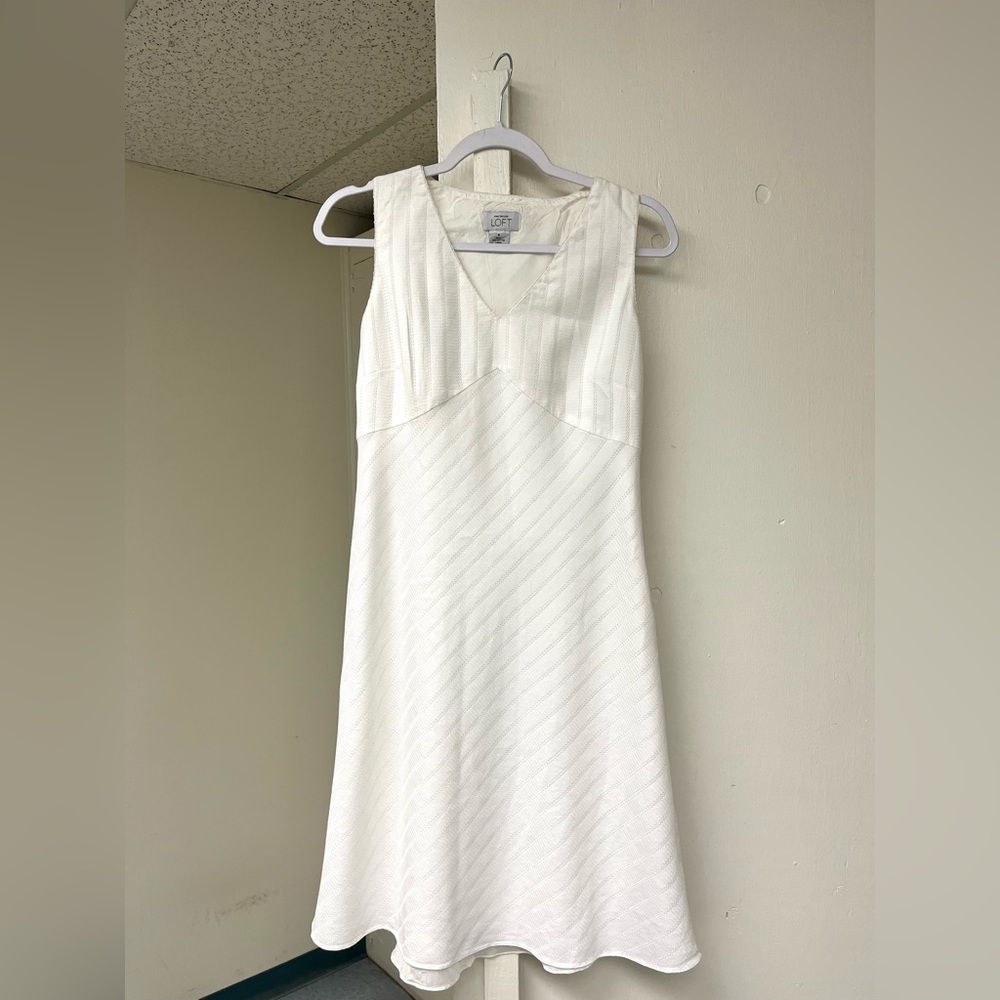 LOFT 100% Cotton White Dress w/ Empire Waist